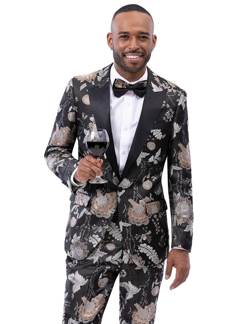EJ Samuel JP133 Black/Gold Fashion Vested Suit