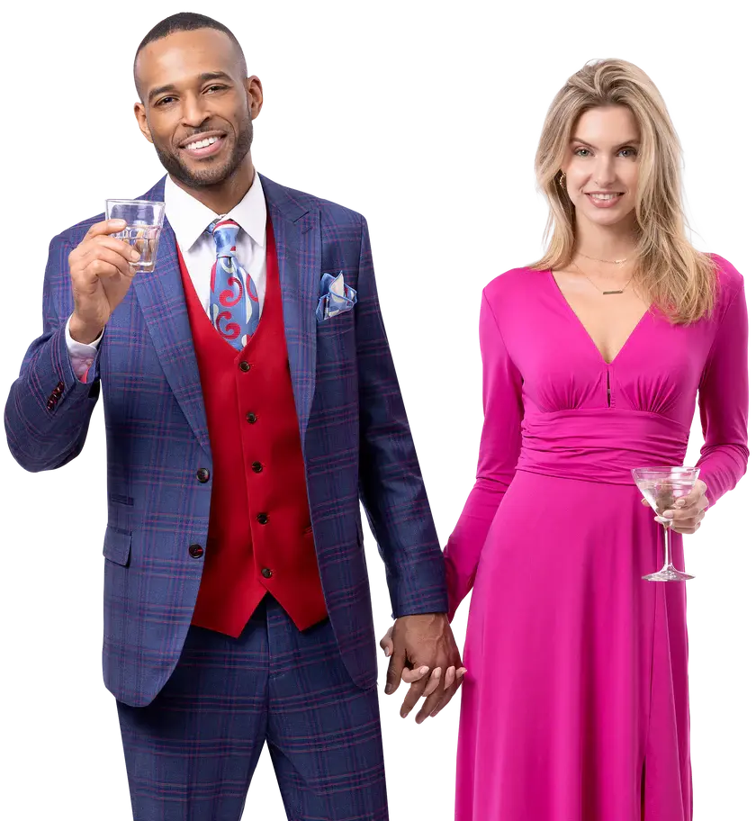 EJ Samuel M2802 Navy/Red Fashion Vested Suit