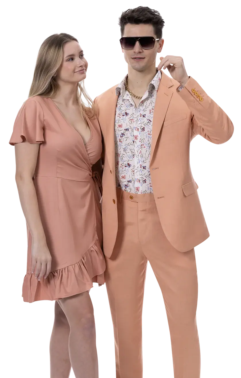 EJ Samuel M2792 Salmon Linen Vested Suit