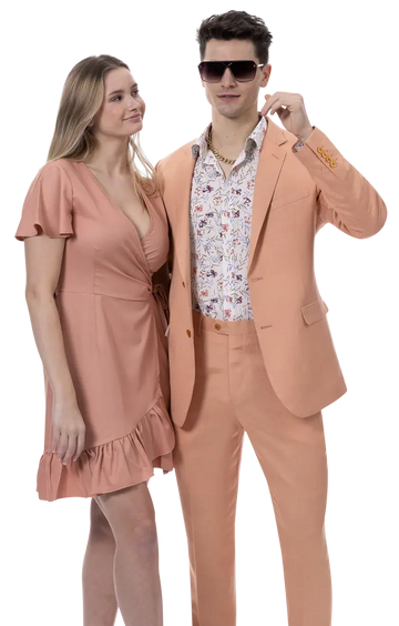 EJ Samuel M2792 Salmon Linen Vested Suit