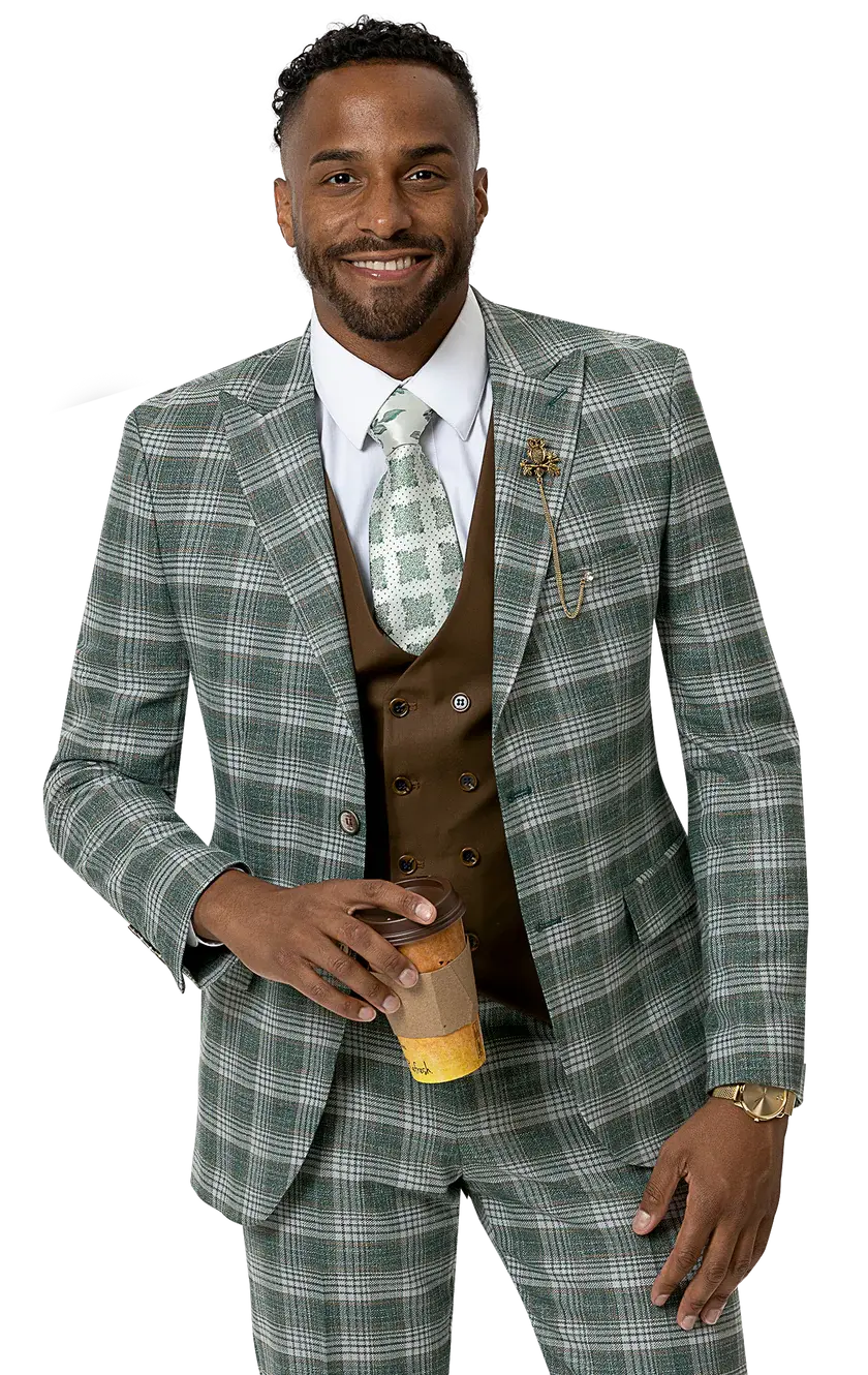 EJ Samuel M2756 Hunter Plaid Vested Suit