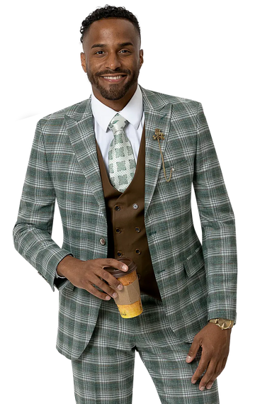 EJ Samuel M2756 Hunter Plaid Vested Suit