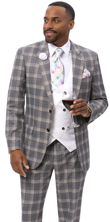EJ Samuel M2816 Gray Plaid Vested Suit