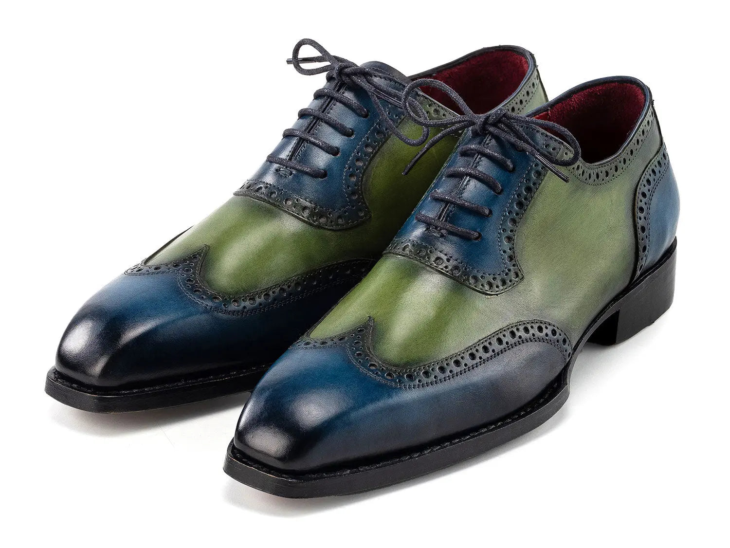 Paul Parkman Men's Blue/Green Goodyear Welted Wingtip Oxfords (ID#6819-BRN) PAUL PARKMAN