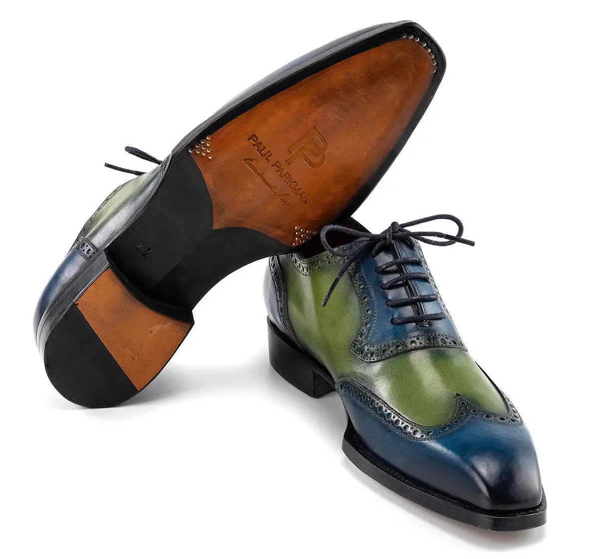 Paul Parkman Men's Blue/Green Goodyear Welted Wingtip Oxfords (ID#6819-BRN)