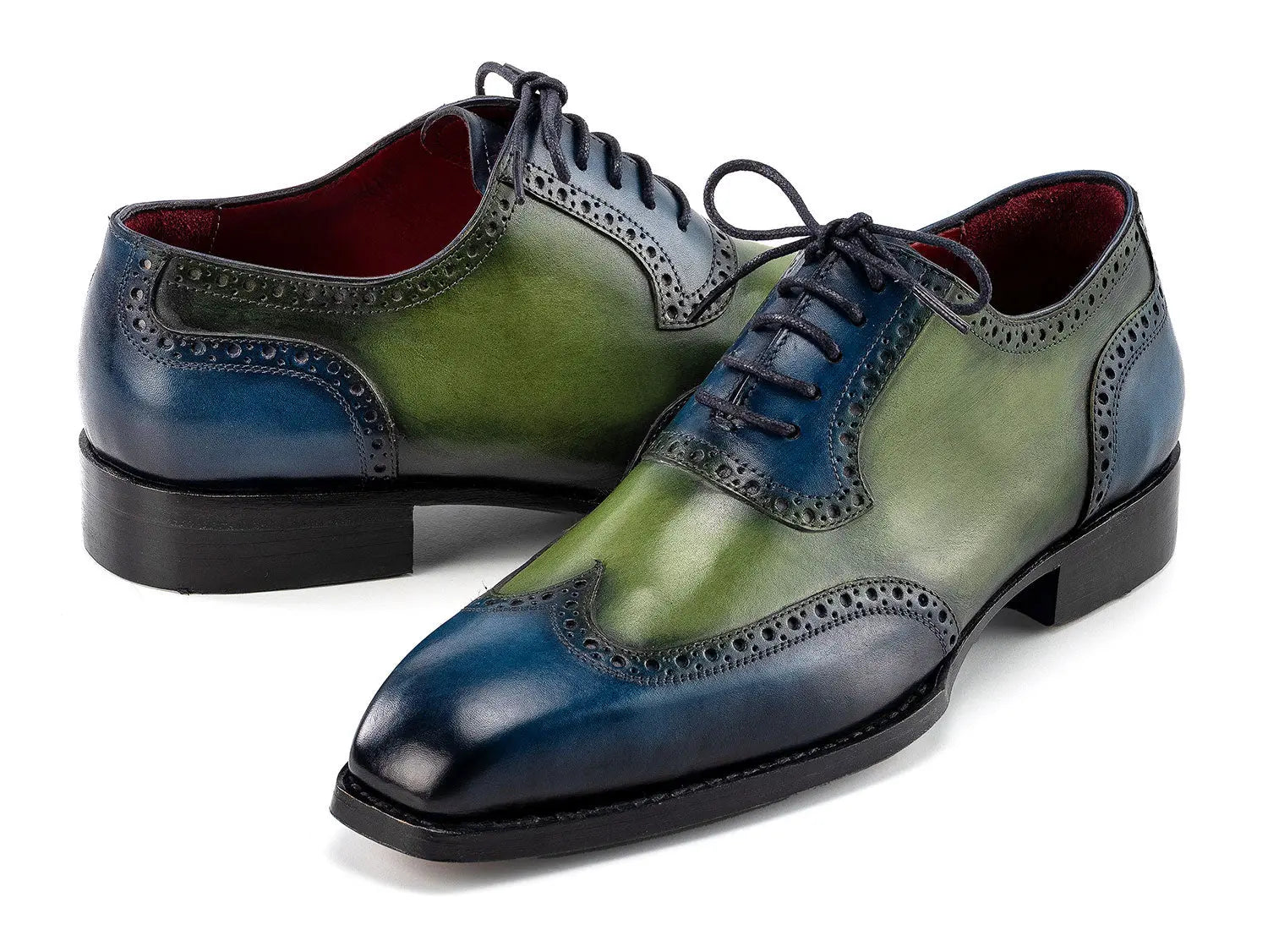 Paul Parkman Men's Blue/Green Goodyear Welted Wingtip Oxfords (ID#6819-BRN) PAUL PARKMAN