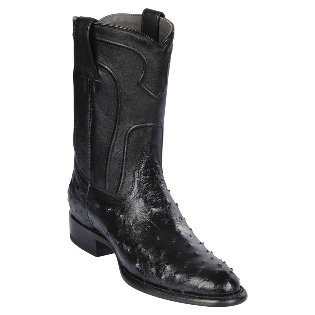 Los Altos 690305 Men's Black Genuine Ostrich Roper Toe Cowboy Boots