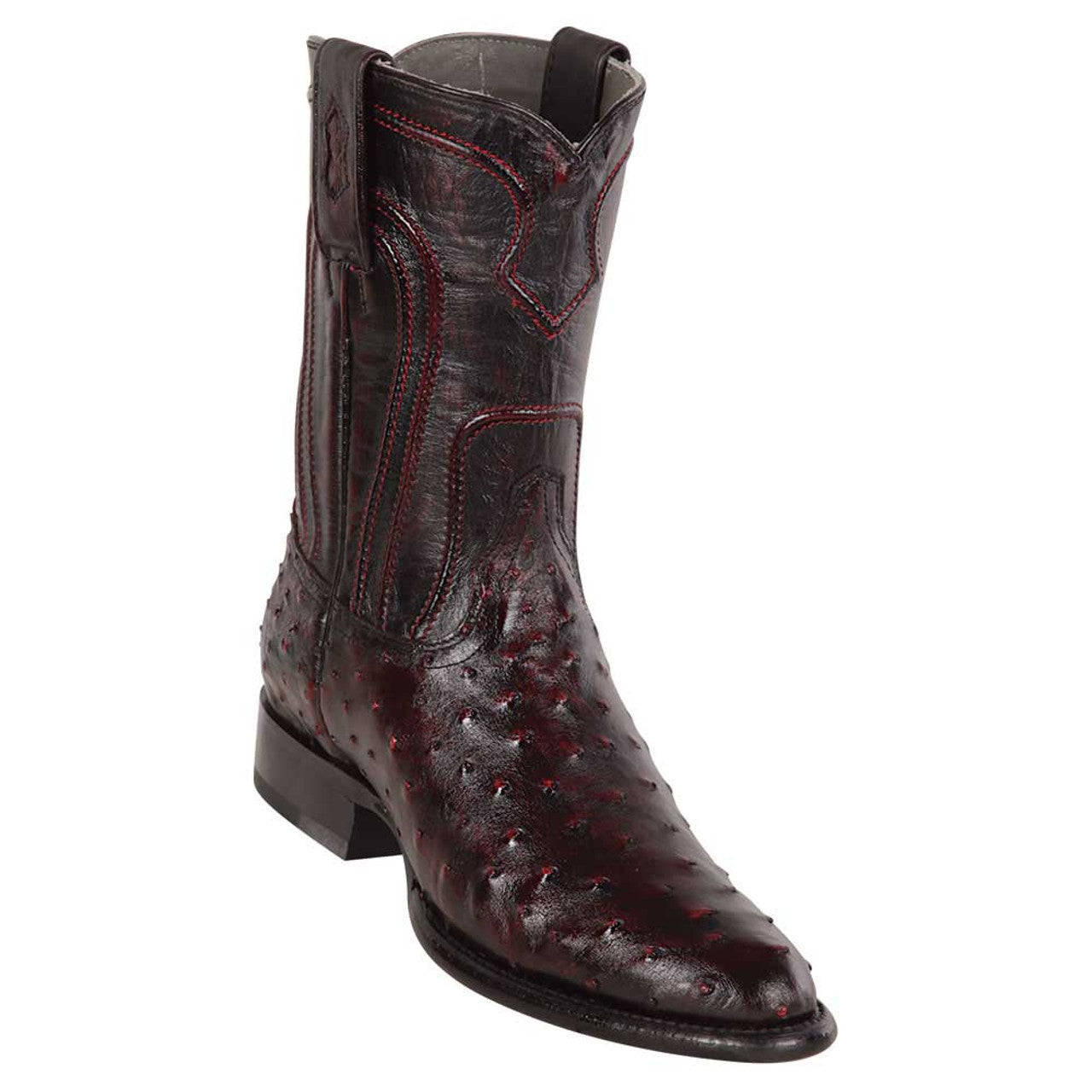 Los Altos 690318 Men's Black Cherry Genuine Ostrich Roper Toe Cowboy Boots