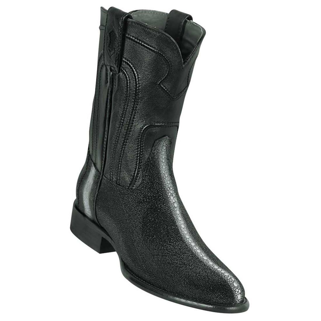 Los Altos 691105 Men's Black Genuine Row Stone Stingray Roper Toe Cowboy Boots