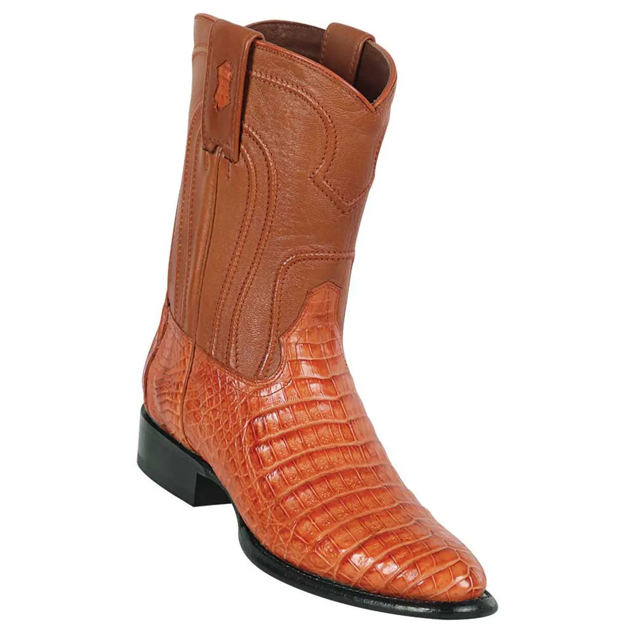 Los Altos 698203 Men's Cognac Genuine Caiman Belly Roper Toe Cowboy Boots