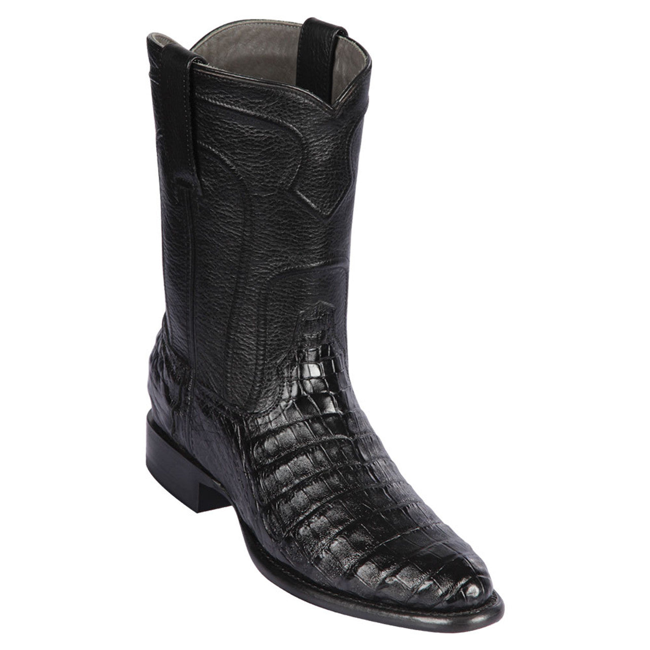 Los Altos 698205 Men's Black Genuine Caiman Belly Roper Toe Cowboy Boots