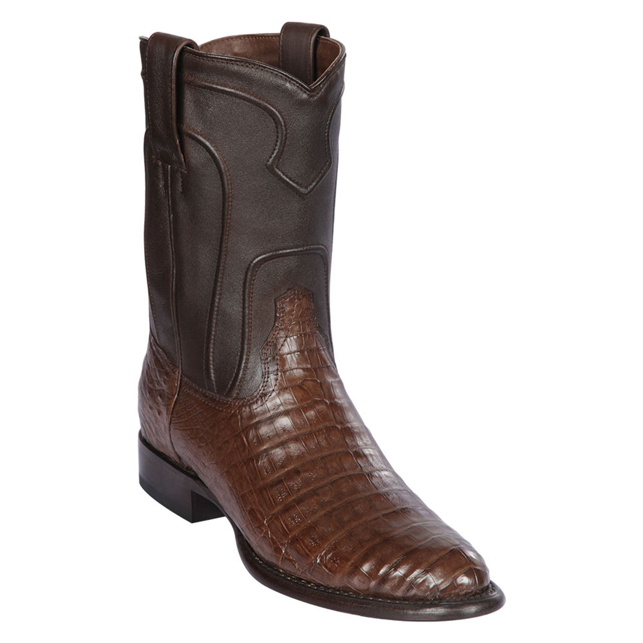 Los Altos 698207 Men's Brown Genuine Caiman Belly Roper Toe Cowboy Boots