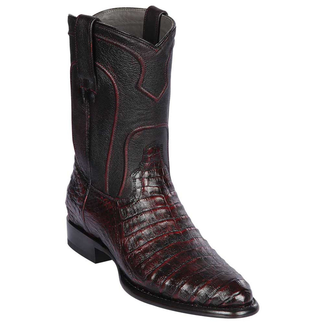 Los Altos 698218 Men's Black Cherry Genuine Caiman Belly Roper Toe Cowboy Boots