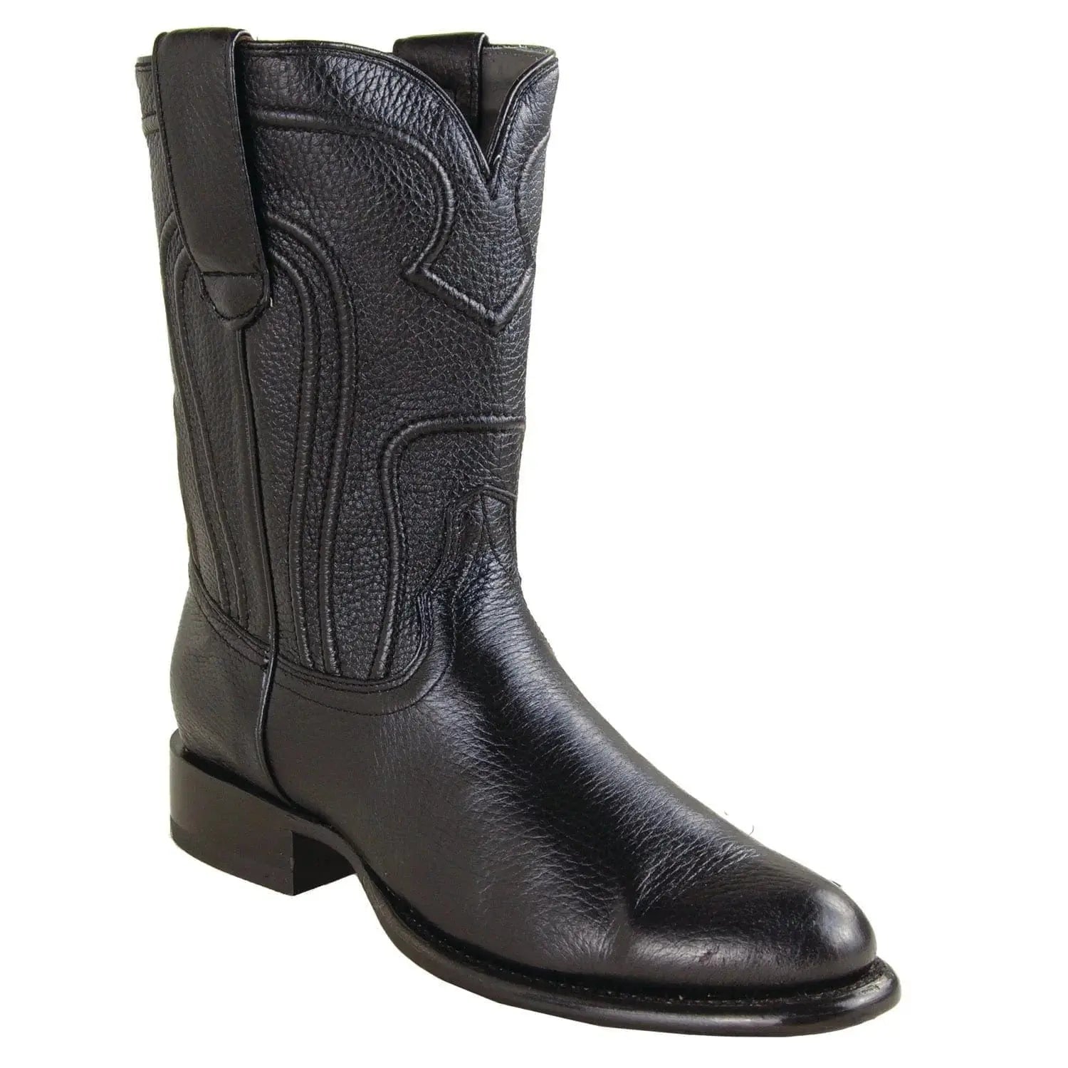 Los Altos 698305 Men's Black Genuine Leather Deer Roper Toe Cowboy Boots