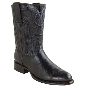 Los Altos 698305 Men's Black Genuine Leather Deer Roper Toe Cowboy Boots