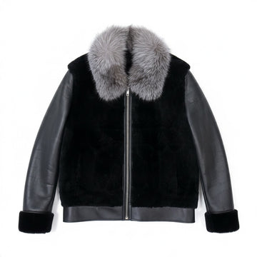 Jakewood 7020F Black/Grey Genuine Mouton/Sheepskin/Fox Fur Jacket