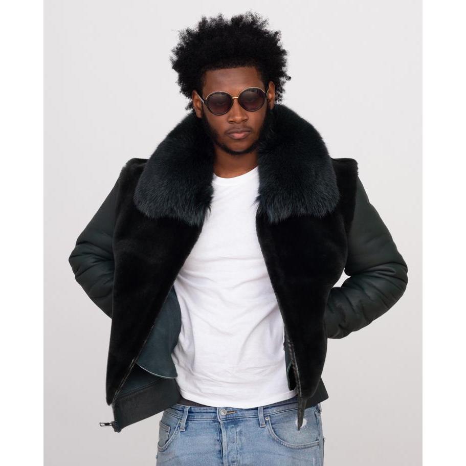 Jakewood 7020 Genuine Sheepskin/Fox Fur Collar Aviator Jacket