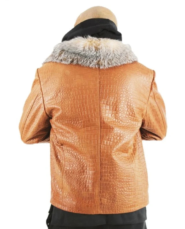 Jakewood 7100 Cognac Genuine Embossed Leather/Fox Fur Jacket