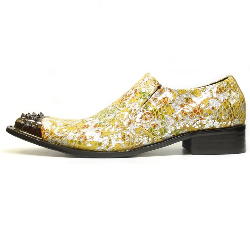 Fiesso FI-6842 Yellow Silver Loafers