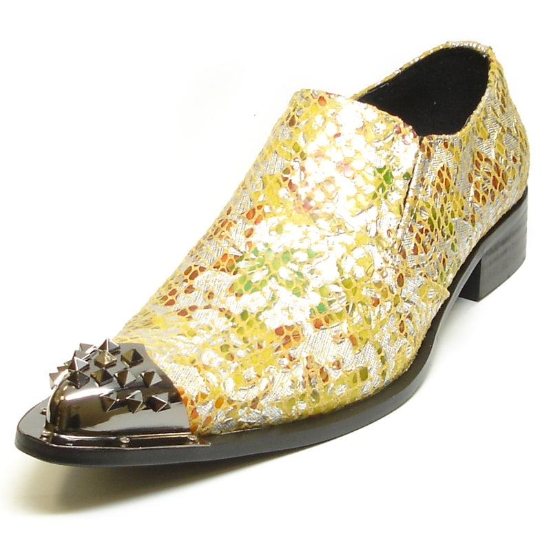 Fiesso FI-6842 Yellow Silver Loafers