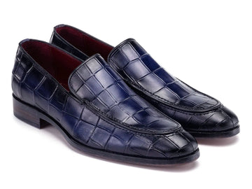Paul Parkman Men's Blue Crocodile Textured Genuine Leather Loafers (ID#7339-BLU) PAUL PARKMAN