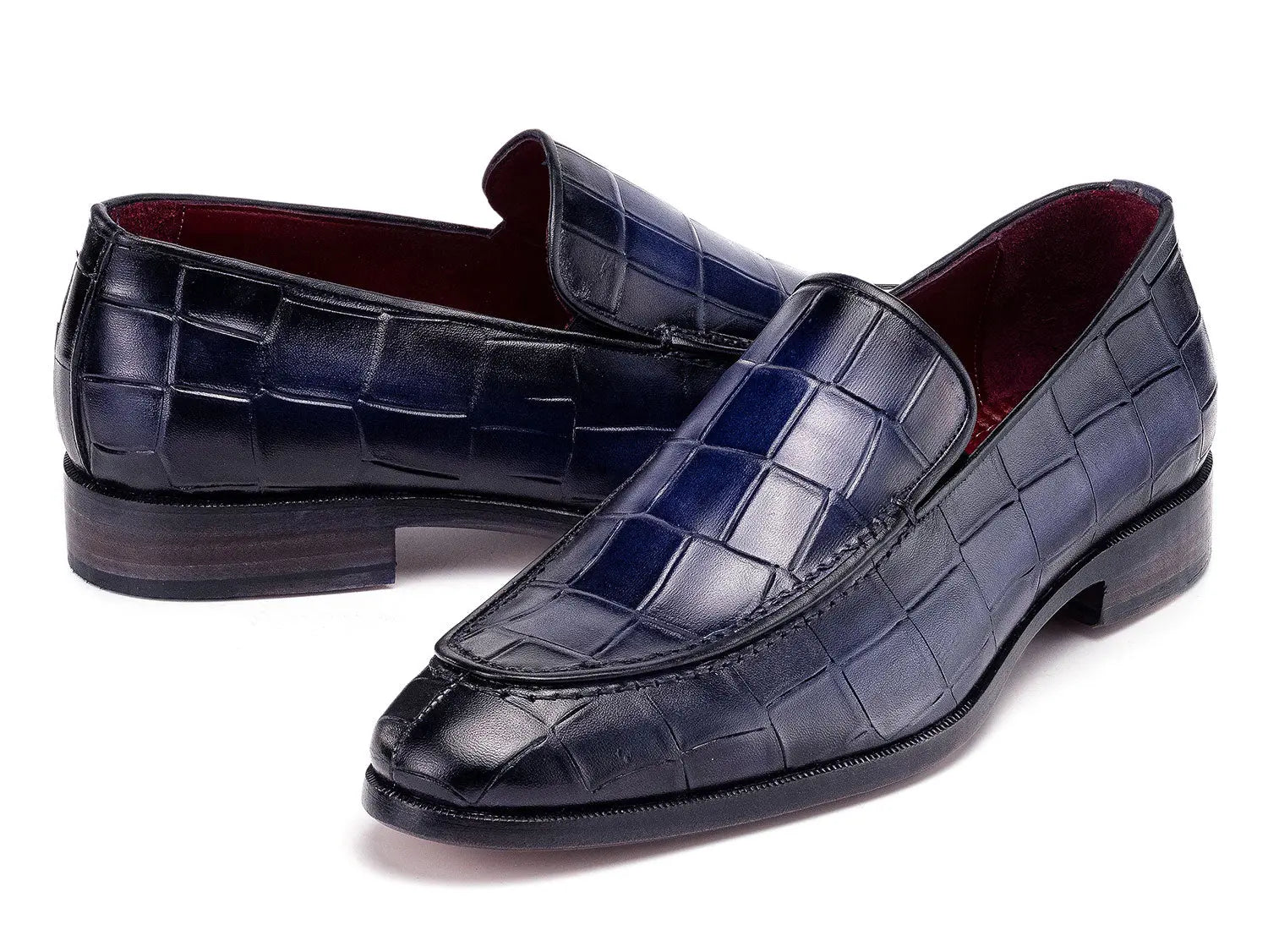 Paul Parkman Men's Blue Crocodile Textured Genuine Leather Loafers (ID#7339-BLU) PAUL PARKMAN