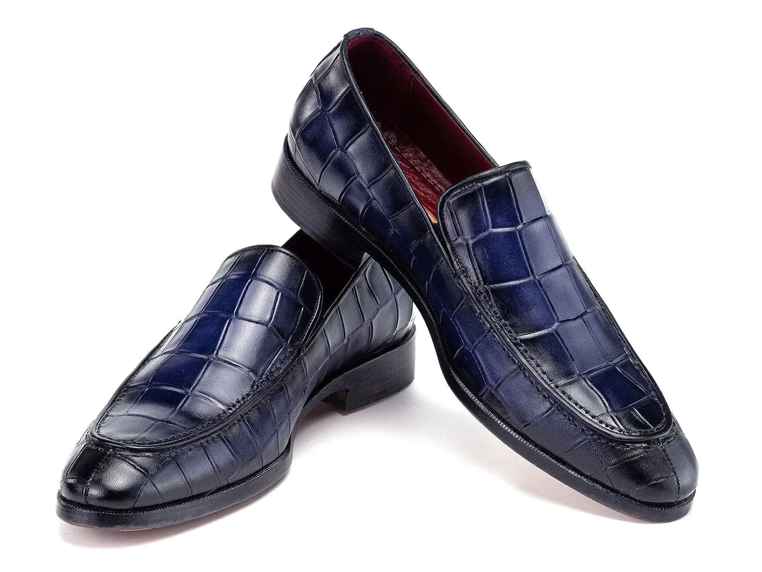 Paul Parkman Men's Blue Crocodile Textured Genuine Leather Loafers (ID#7339-BLU) PAUL PARKMAN
