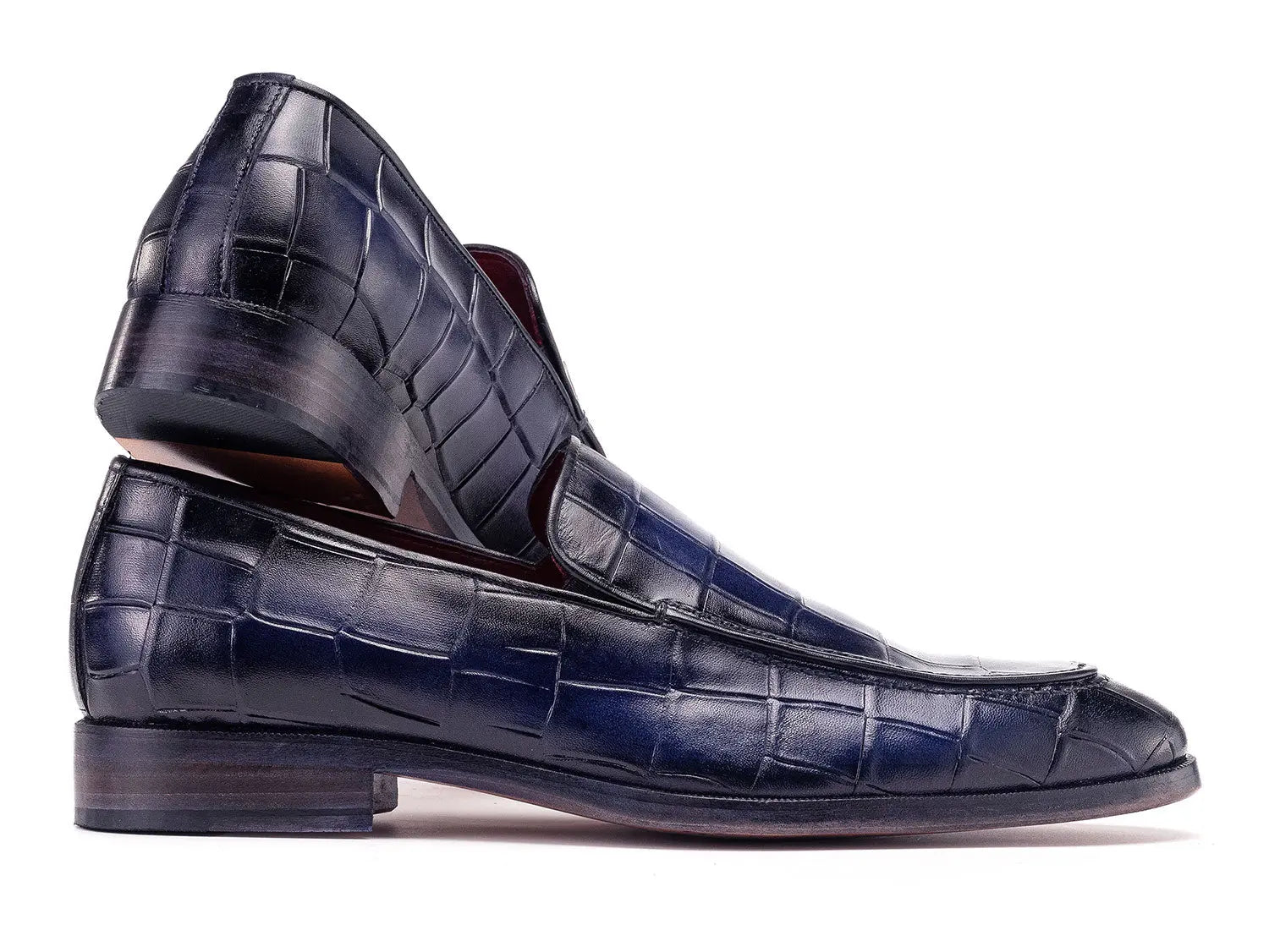 Paul Parkman Men's Blue Crocodile Textured Genuine Leather Loafers (ID#7339-BLU) PAUL PARKMAN