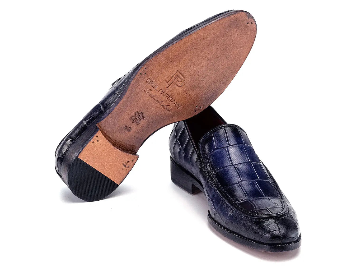 Paul Parkman Men's Blue Crocodile Textured Genuine Leather Loafers (ID#7339-BLU) PAUL PARKMAN