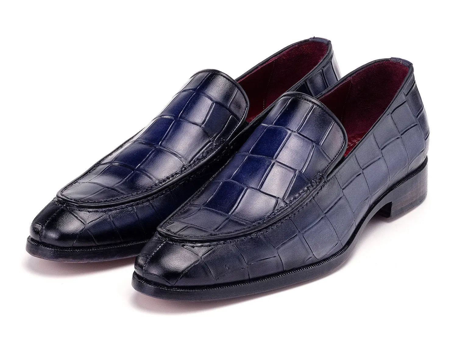 Paul Parkman Men's Blue Crocodile Textured Genuine Leather Loafers (ID#7339-BLU) PAUL PARKMAN