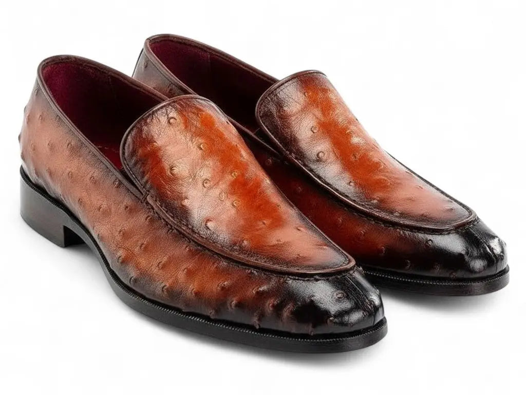 Paul Parkman Men's Brown Genuine Ostrich Skin Loafers (ID#73954-BRW) PAUL PARKMAN