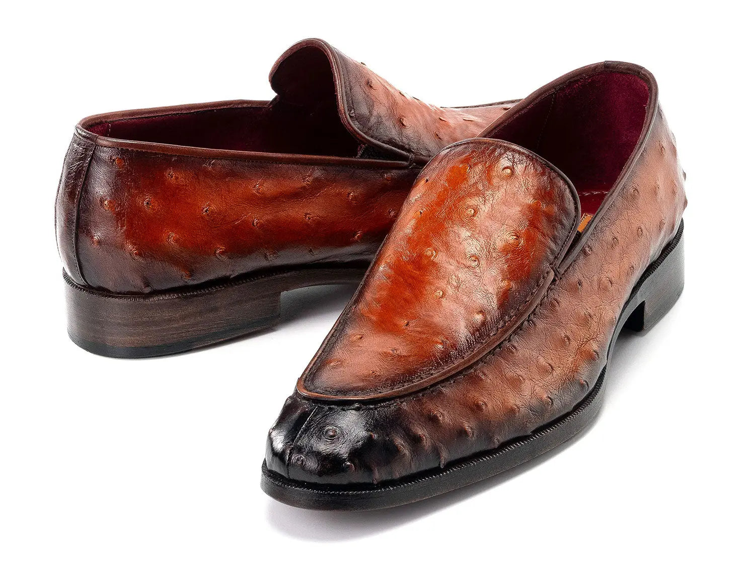 Paul Parkman Men's Brown Genuine Ostrich Skin Loafers (ID#73954-BRW) PAUL PARKMAN