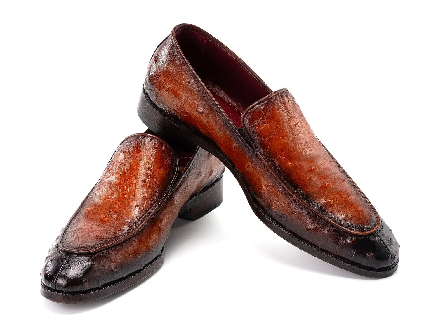 Paul Parkman Men's Brown Genuine Ostrich Skin Loafers (ID#73954-BRW) PAUL PARKMAN