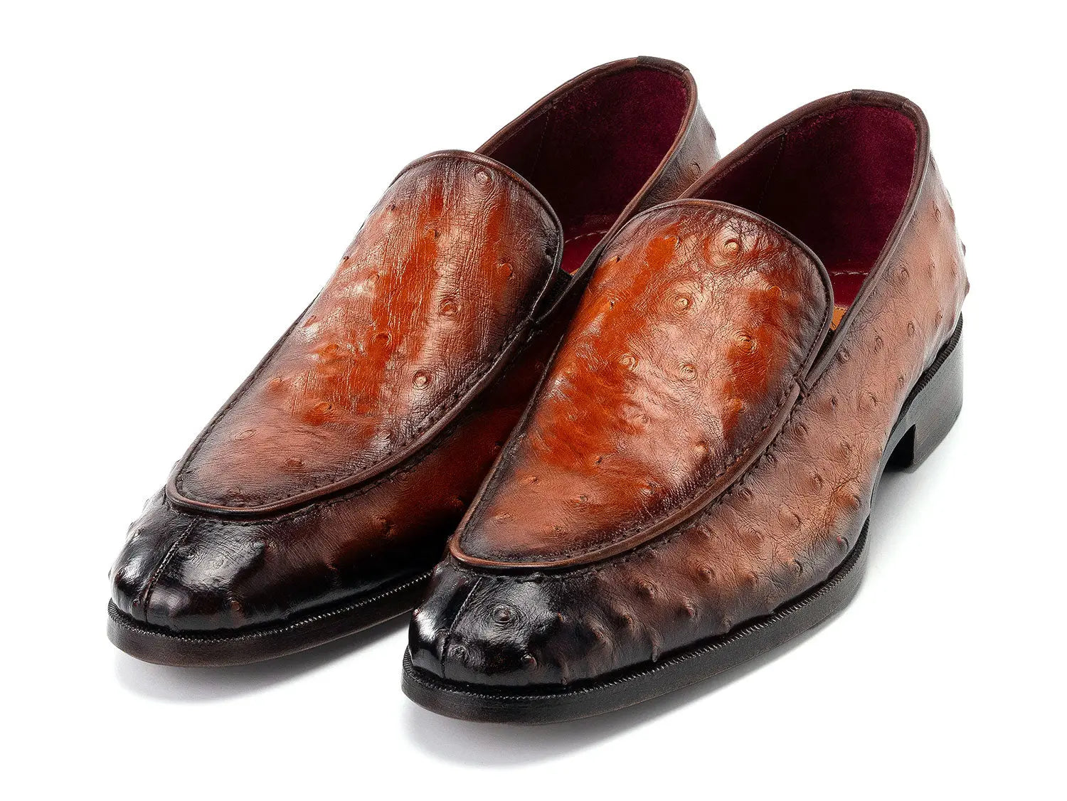 Paul Parkman Men's Brown Genuine Ostrich Skin Loafers (ID#73954-BRW) PAUL PARKMAN
