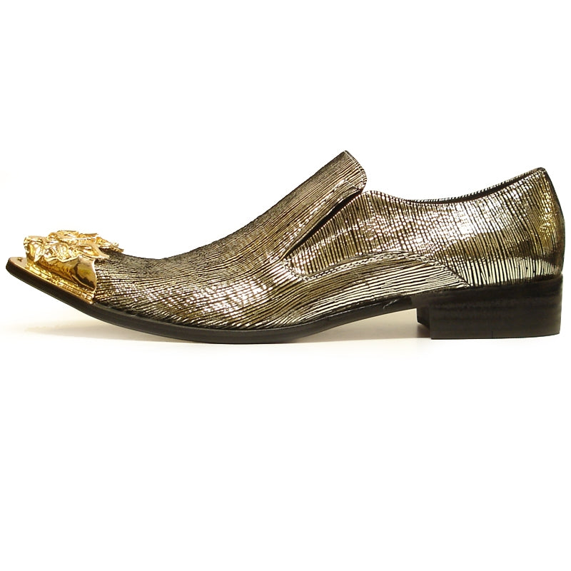 Fiesso FI-6981 Gold Slip on Metal Tip Loafers