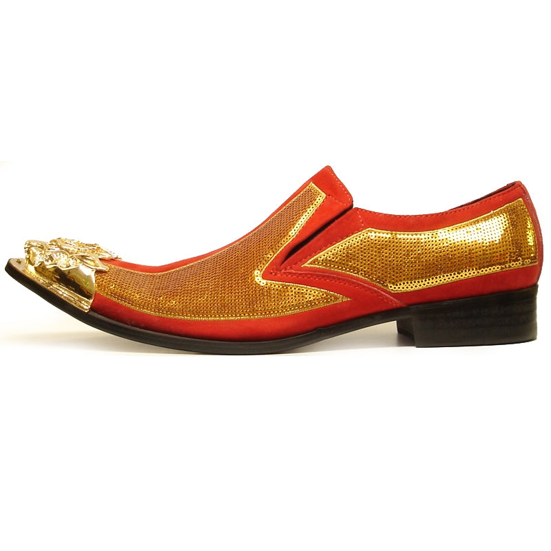 Fiesso FI-6983 Red Gold Metal Tip Loafers