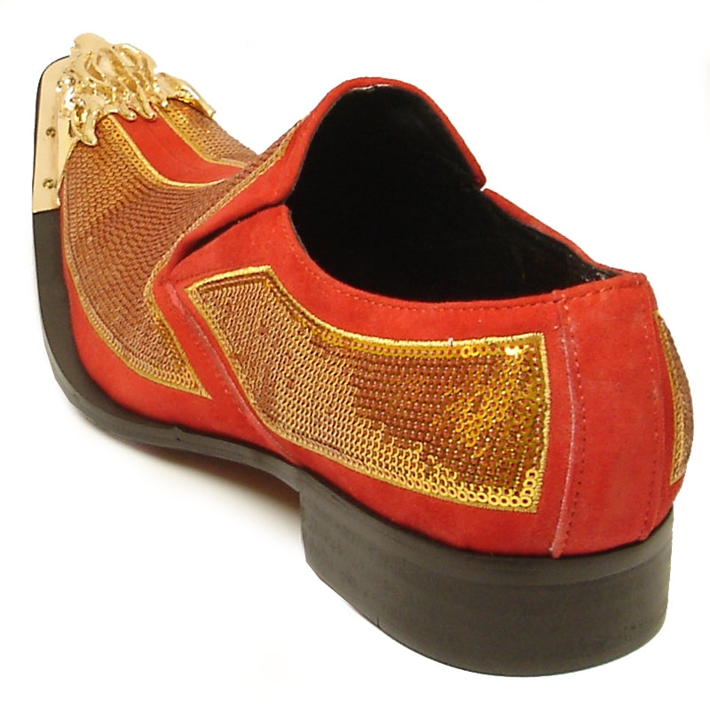 Fiesso FI-6983 Red Gold Metal Tip Loafers