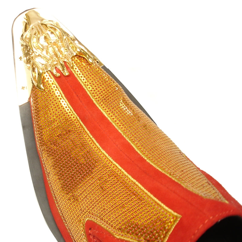 Fiesso FI-6983 Red Gold Metal Tip Loafers