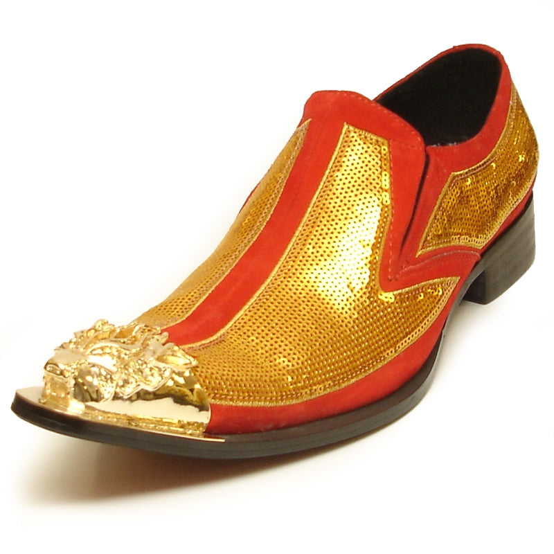 Fiesso FI-6983 Red Gold Metal Tip Loafers