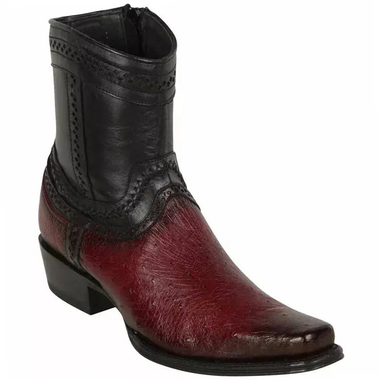 Los Altos 76B9743 Men's Faded Burgundy Genuine Smooth Ostrich European Square Toe Cowboy Boots