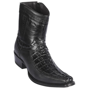 Los Altos 76BF0105 Men's Black Genuine Caiman Tail & Deer European Square Toe Cowboy Boots