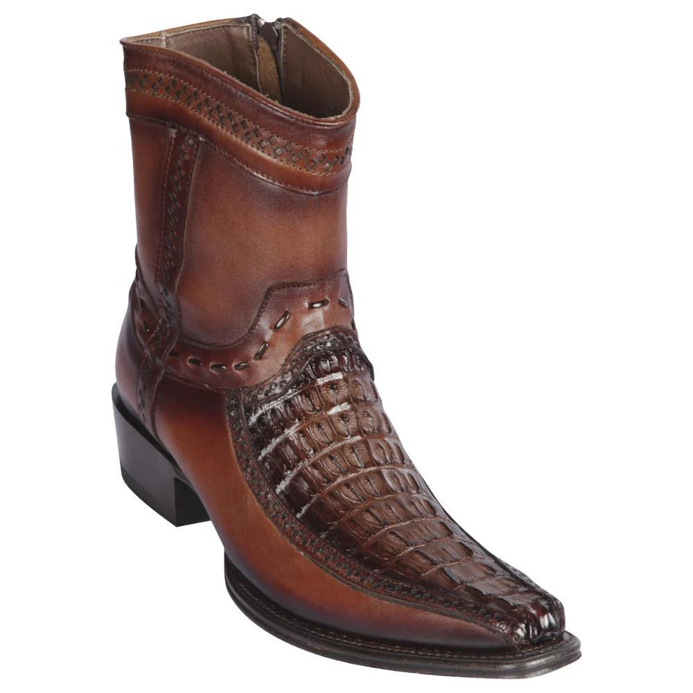 Los Altos 76BF0116 Men's Faded Brown Genuine Caiman Tail & Deer European Square Toe Cowboy Boots