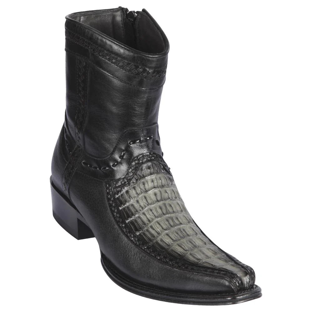 Los Altos 76BF0138 Men's Faded Gray Genuine Caiman Tail & Deer European Square Toe Cowboy Boots