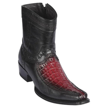 Los Altos 76BF0143 Men's Faded Burgundy Genuine Caiman Tail & Deer European Square Toe Cowboy Boots