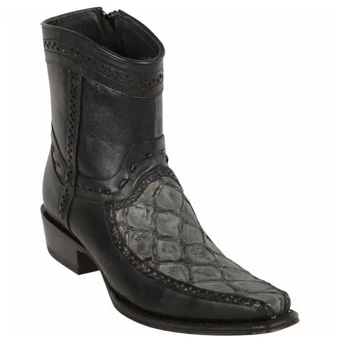 Los Altos 76BF1009 Men's Gray/Black Genuine Piraruccu European Square Toe Cowboy Boots