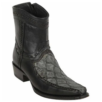 Los Altos 76BF1009 Men's Gray/Black Genuine Piraruccu European Square Toe Cowboy Boots