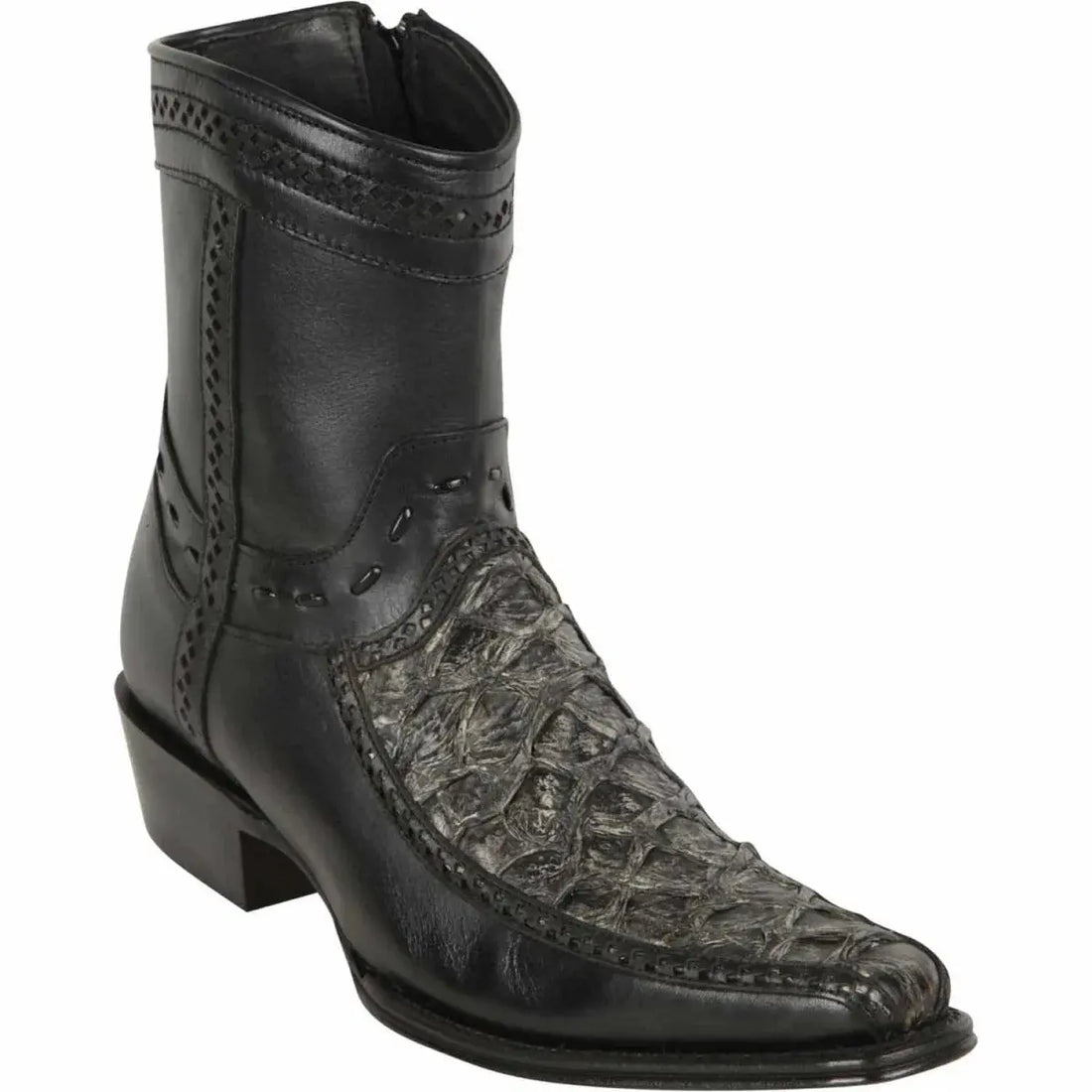 Los Altos 76BF1081 Men's Rustic Black Genuine Piraruccu European Square Toe Cowboy Boots