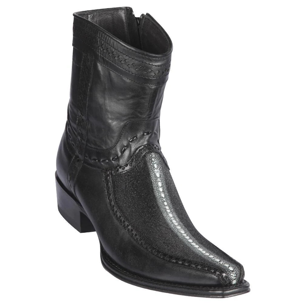 Los Altos 76BF1105 Men's Black Genuine Rowstone Stingray & Deer European Square Toe Cowboy Boots