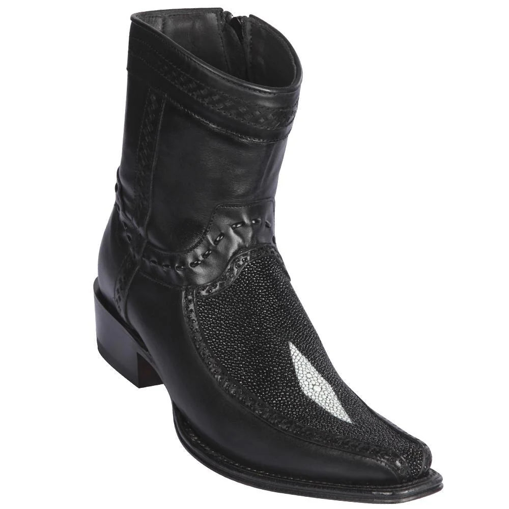 Los Altos 76BF1205 Men's Black Genuine Single Stone Stingray & Deer European Square Toe Cowboy Boots