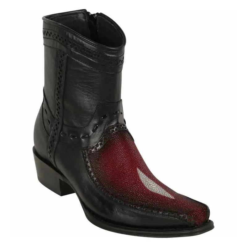Los Altos 76BF1243 Men's Faded Wine Genuine Single Stone Stingray & Deer European Square Toe Cowboy Boots